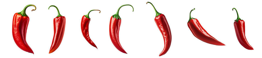 Set of red chilis pepper isolated on transparent background - obrazy, fototapety, plakaty