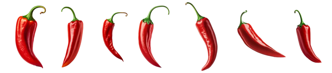 Fotobehang Set of red chilis pepper isolated on transparent background © Awesomextra
