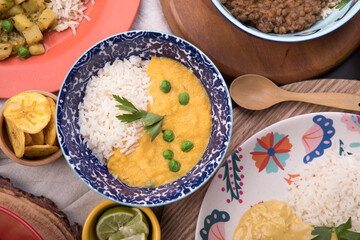 Locro pumpkin stew Peru traditional comfort food buffet table