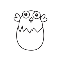 Cartoon chick. Cute baby farm birds line art. Hand drawn funny domestic animals. Vector isolated.