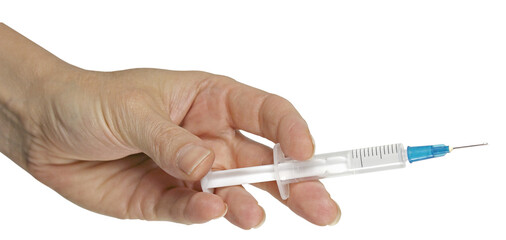 Female hand holding a vaccine syringe transparent png file
