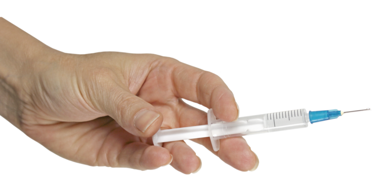 Female hand holding a vaccine syringe transparent png file
 - Powered by Adobe