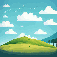 Obraz na płótnie Canvas Vector Illustration of a Spring Hillside Scene