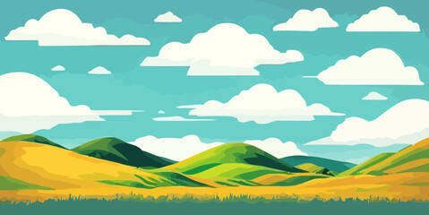 Obraz na płótnie Canvas Vector Image of a Hillside Covered in Spring Grass