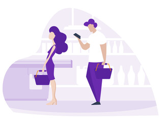 in a supermarket, people stand in line at the checkout