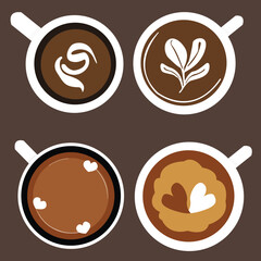 Coffee cups top view vector set. Coffee cups top view illustration