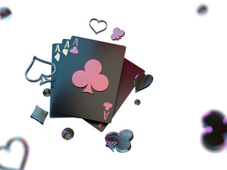 composition of glass poker cards, casino chips and dice