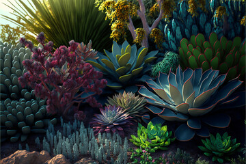 Gardening, Planting Seeds, Plants and Flowers in Garden, Colorful Green, Generative ai