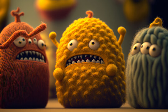 cute little angry embroidered monsters, Generative AI