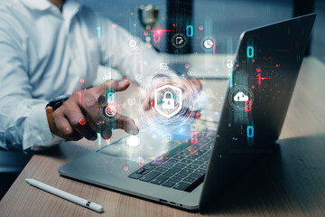Cyber ​​security concept to protect data. Lock icon and internet network security technology...