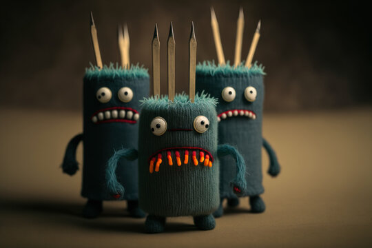 cute little angry embroidered monsters, Generative AI