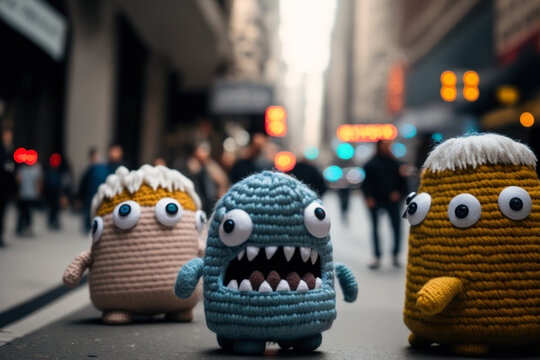 cute little angry embroidered monsters, Generative AI