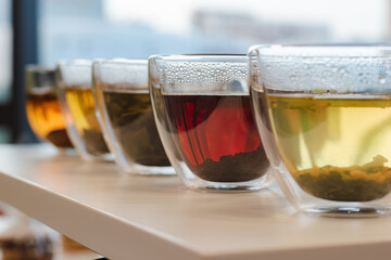 row of tea glasses