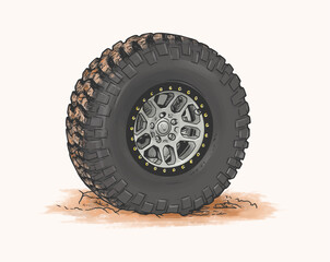 Dirty truck wheel. Mud and dirt. Vector illustration © esa