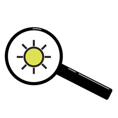 Simple flat black magnifying glass with yellow sun