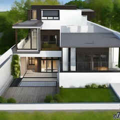 A contemporary house with a unique design and a rooftop terrace2, Generative AI