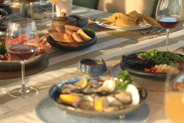 Luxury seafood arranged on a plate placed on a cruise ship