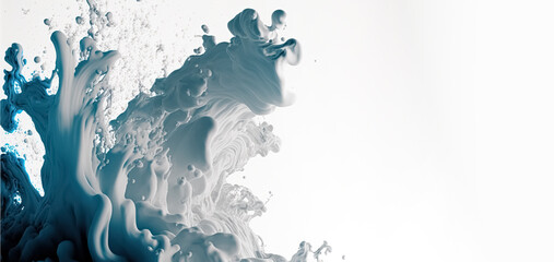 Abstract white blue splash of paint on white background. digital art
