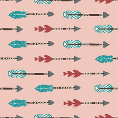 Seamless pattern with arrows and feathers for Valentine's day. Background for fabric design, wallpaper, wrapping paper and other printing. Design for a greeting card, invitation and print.