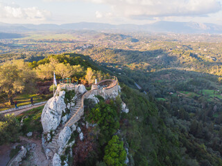 View of Kaiser's Throne observation deck lookout, Pelekas village, Corfu island, Greece, Kaiser...