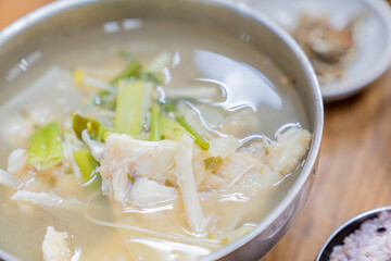 Clear fish soup at a Korean restaurant
