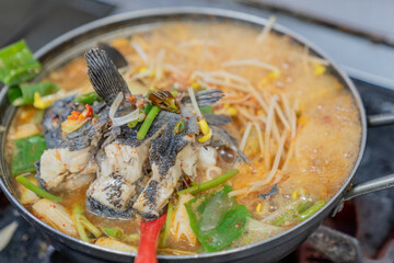 Spicy fish soup in a Korean restaurant restaurant