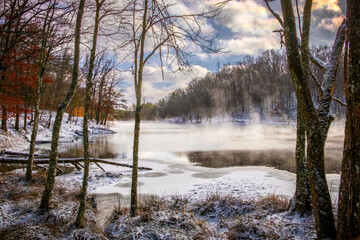 A peaceful winter nature landscape scene  at Grundy Lakes in the South Cumberland State Park system in Tennessee.