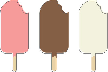 Ice Cream Popsicles Vintage Look - Vector Line Art - Food Illustration