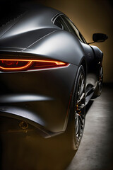 Dark gray color sport car, back view, generative Ai.