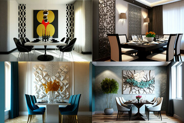 Modern dining room interior design with wall