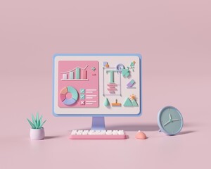 Web Design Development Concepts design studio creative process on pink background 3d render illustration