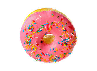 Sweet tasty glazed donut decorated with sprinkles isolated on white