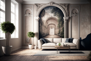 Fototapeta na wymiar beautiful Interior of the home design empty wall, Generative AI 