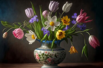 Spring flowers in a flower vase, AI Generative