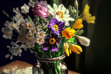 Spring flowers in a flower vase, AI Generative