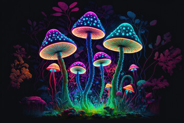 llustration of magical psychedelic mushrooms - Generative AI