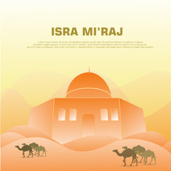 isra mi'raj design template. with desert, camel and mosque elements, with orange gradient color