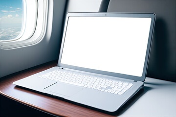 Mockup laptop on an airplane. Generative AI