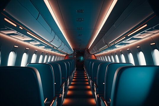 Airplane cabin interior. Generative AI