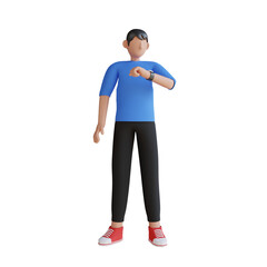 Man looking time in watch 3D Illustration