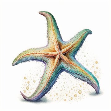 recommend clip art: Watercolor illustration of a coral starfish isolated object on a white background