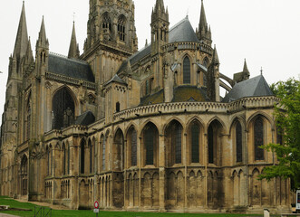 Fototapeta na wymiar Lateral View Of The Cathedral Of Bayeux In Normandy France On An Overcast Summer Day