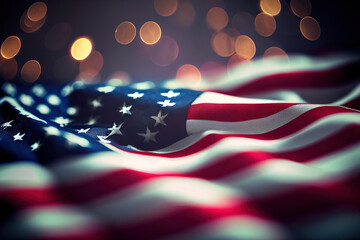 USA flag with bokeh blur background, Generative AI