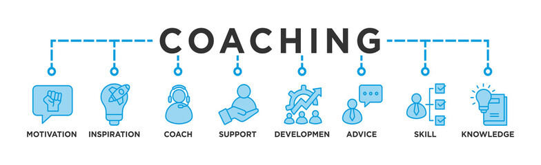 Coaching banner web icon for coaching and success, motivation, inspiration, teaching, coach, learning, knowledge, support and advice