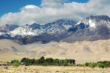 Ranch and Eastern Sierra Mountains, near Bishop, CA, US, spring.