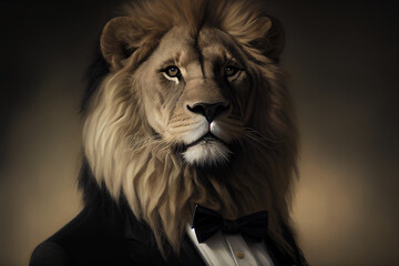 The lion is wearing a black tuxedo With Generative AI