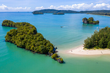 Fototapeta premium Aerial view of Noppharat Thara Beach on sunny day. Ao Nang, Krabi Province, Thailand.