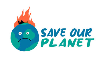 Illustration earth on fire, save our planet