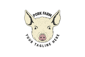 Vintage Retro Hog Pig Head Face for Pork Ham BBQ Barbeque Logo Design
