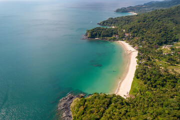 Obraz premium Aerial view of Khlong Chak beach on sunny day. Ko Lanta island, Krabi Province, Thailand.